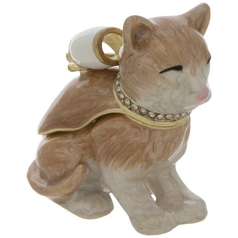 gold metal and rhinestone cat trinket box|Elegant Cat Jewelry Box .